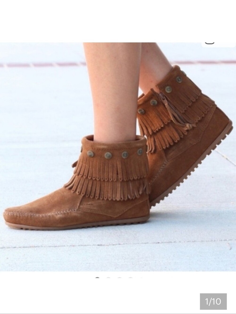 Minnetonka Double Fringe Leather Suede Boho Ankle Bootie
